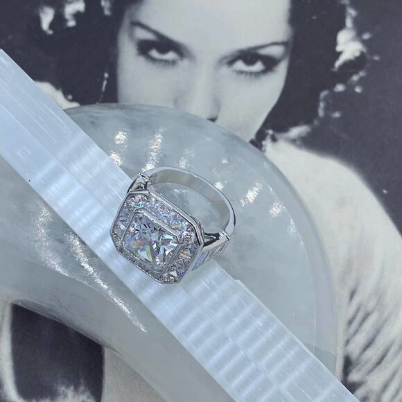 Clear CZ Statement Ring – Rhodium Brass Setting, Sizes 5 & 9 - Picture 5 of 7